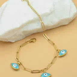 ARTKLIM Stainless Steel Gold-Plated Anti Tarnish Evil Eye Charm Bracelet-image-97
