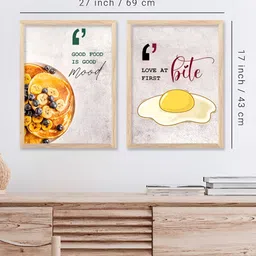 Kotart Brown & Off White 2 Pieces Pizza & Egg Printed Wooden Wall Arts image 4