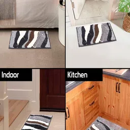 HOKIPO Grey & Black Self Design Microfibre 2800 GSM Bath Rug image 2