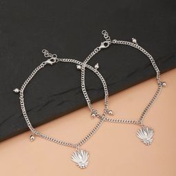 Carlton London Set of 2 Silver-Toned Rhodium-Plated Anklets-picture-39