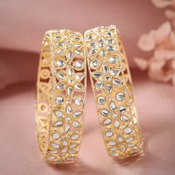 Rubans Set Of 2 24K Gold-Plated Kundan-Studded Bangles image 1
