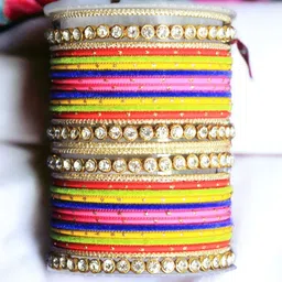 leshya Set Of 36 Brass-Plated Kundan Studded Bangles-picture-25