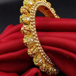 AARNAA Set of 2 Gold-Plated Artificial Stone-Studded & Beaded Bangles image 1