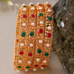 Shoshaa Set Of 4 Gold-Plated Stone-Studded Bangles-image-48