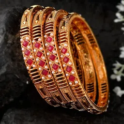 Shoshaa Set Of 4 Gold-Plated Stone-Studded Bangles-picture-34