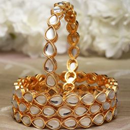 ZENEME Set Of 4 Gold-Plated Kundan Studded Bangle-picture-36