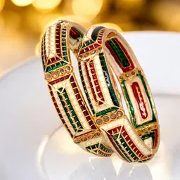 lucky jewellery LUCKY JEWELLER Set Of 2 18K One Gram Gold Plated Stone-Studded Bangles image 1