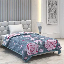 Monte Carlo Bling Grey & Pink Floral Heavy Winter Single Bed Blanket-picture-38