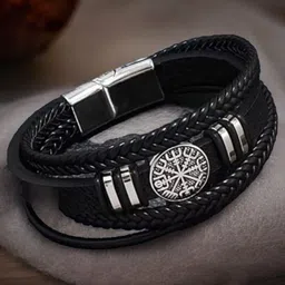 KARISHMA KREATIONS Unisex Leather Silver-Plated Wraparound Bracelet-picture-16