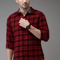 FUBAR Slim Fit Tartan Checked Spread Collar Long Sleeve Casual Shirt-picture-18