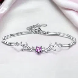 MYKI Silver Plated Cubic Zirconia Studded Stainless Steel Link Bracelet-picture-22