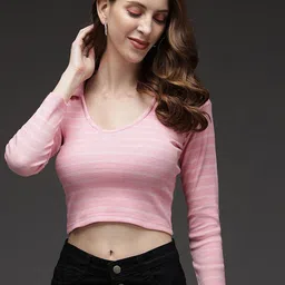 TANDUL Horizontal Stripes Shirt Collar Crop Top-picture-20