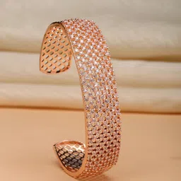 ZENEME Rose Gold Brass American Diamond-Studded Cuff Bracelet-picture-28