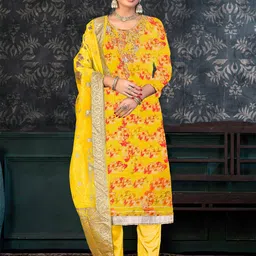 KALINI Floral Printed Beads & Stones Detailed Organza Unstitched Dress Material-picture-18