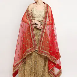 Dupatta Bazaar Red & Gold-Toned Ethnic Motifs Embroidered Dupatta with Beads and Stones-picture-30
