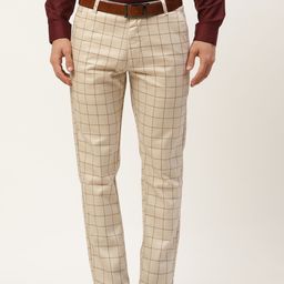 SOJANYA Men Grey & Beige Checked Smart Formal Trousers-picture-41