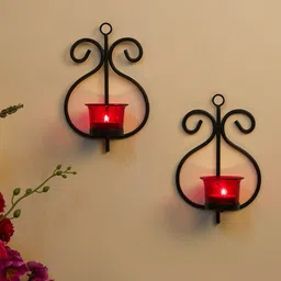 Homesake Set Of 2 Black & Red Solid T-Light Candle Holders-image-65