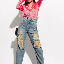 FREAKINS Women Grey Straight Fit High-Rise Highly Distressed Heavy Fade Jeans-image-16