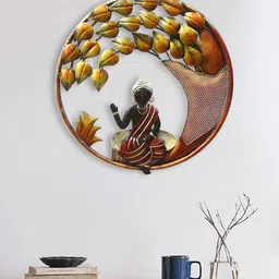 eCraftIndia Brown & Yellow Handcrafted Lord Buddha with Leaves Wall Decor-picture-11