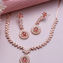 Jazz and Sizzle Rose-Gold Plated Rose Gold Toned AD & CZ Studded Jewellery Set-picture-41