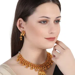 ANIKAS CREATION Gold-Plated Pink & Green Stone-Studded & Beaded Jewellery Set-picture-15