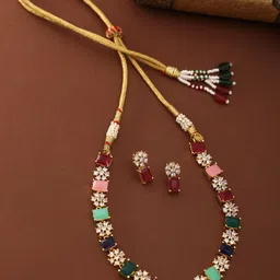 THE AAB STUDIO Gold-Plated Multi Color AD Studded Handcrafted Jewellery Set-picture-40