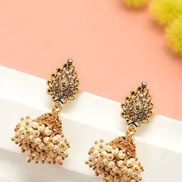 Zaveri Pearls Gold-Toned & White Dome Shaped Jhumkas-picture-36