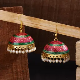 Fida Gold-Plated & Pink Meenakari Dome Shaped Jhumkas-picture-18