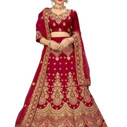 MANVAA Embroidered Thread Work Semi-Stitched Lehenga & Unstitched Blouse With Dupatta-image-46