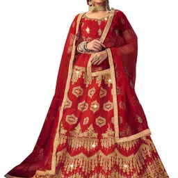 MANVAA Ethnic Motif Embroidered Semi-Stitched Lehenga & Unstitched Blouse With-picture-12