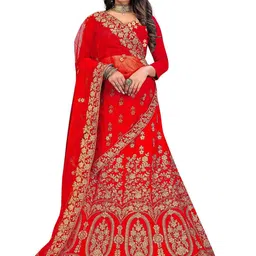 MANVAA Embroidered Thread Work Semi-Stitched Lehenga & Unstitched Blouse With Dupatta-picture-33