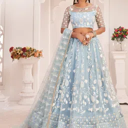 FABPIXEL Embroidered Thread Work Semi-Stitched Lehenga & Unstitched Blouse With Dupatta-picture-16