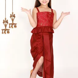 VASTRAMAY Girls Maroon Embroidered Sequinned Ready To Wear Lehenga Choli Set-picture-40