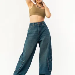 FREAKINS Women Wide Leg High-Rise Light Fade Pure Cotton Jeans-image-51
