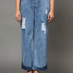 AngelFab Women Jean Wide Leg High-Rise Mildly Distressed Light Fade Jeans-image-85