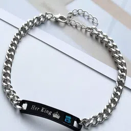 UNIVERSITY TRENDZ Unisex 2 Silver-Toned & Black Silver-Plated Link Bracelet-picture-30