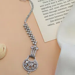 ABDESIGNS Silver Plated Artificial Stones and Beads Studded Maang Tikka-image-48