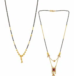 Brandsoon Set Of 2 Gold-Plated Black & Red Stone-Studded & Beaded Mangalsutra-picture-12