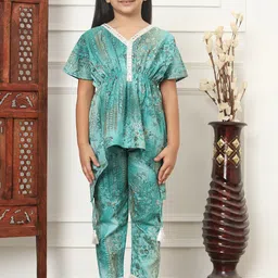 Readiprint Fashions Girls Floral Printed Mirror Work Pure Cotton Top With Trousers-image-43
