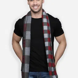 Alvaro Castagnino Men Grey & Maroon Checked Muffler-image-71