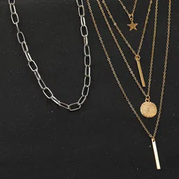 Jewels Galaxy Set Of 2 Gold-Plated & Silver-Toned Brass Layered Necklace-picture-22