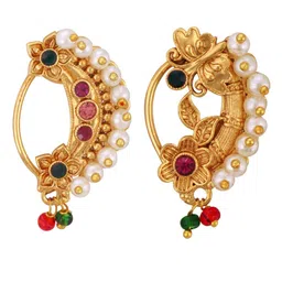 Vighnaharta Set Of 2 Gold-Plated Stone-Studded & Pearl Beaded Nosepin-picture-14