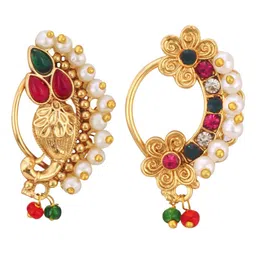 Vighnaharta Set Of 2 Gold-Plated Stone-Studded & Pearl Beaded Nosepin-picture-30