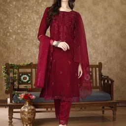 KALINI Women Ethnic Motifs Embroidered Regular Sequinned Kurta with Trousers & With Dupatta-picture-25