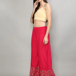 Jinfo Women Floral Embroidered Knitted Palazzos-image-3