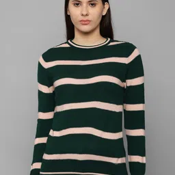 Allen Solly Woman Women Green & Peach Striped Cotton Pullover Sweater-picture-35