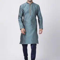 VASTRAMAY Woven Design Mandarin Collar Straight Kurta With Churidar-image-87