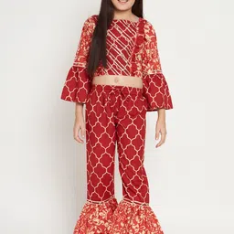 Readiprint Girls Ethnic Motifs Printed Gotta Patti Pure Cotton Top With Pyjamas-picture-35