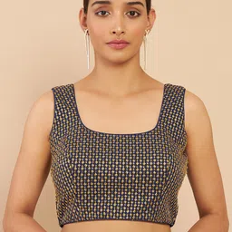 Soch Women Navy Blue Sequin Embellished Saree Blouse-picture-37