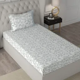 MASPAR Exotic Bouquet White & Blue Printed 200TC Cotton Single Bedsheet & Pillow Cover-picture-32